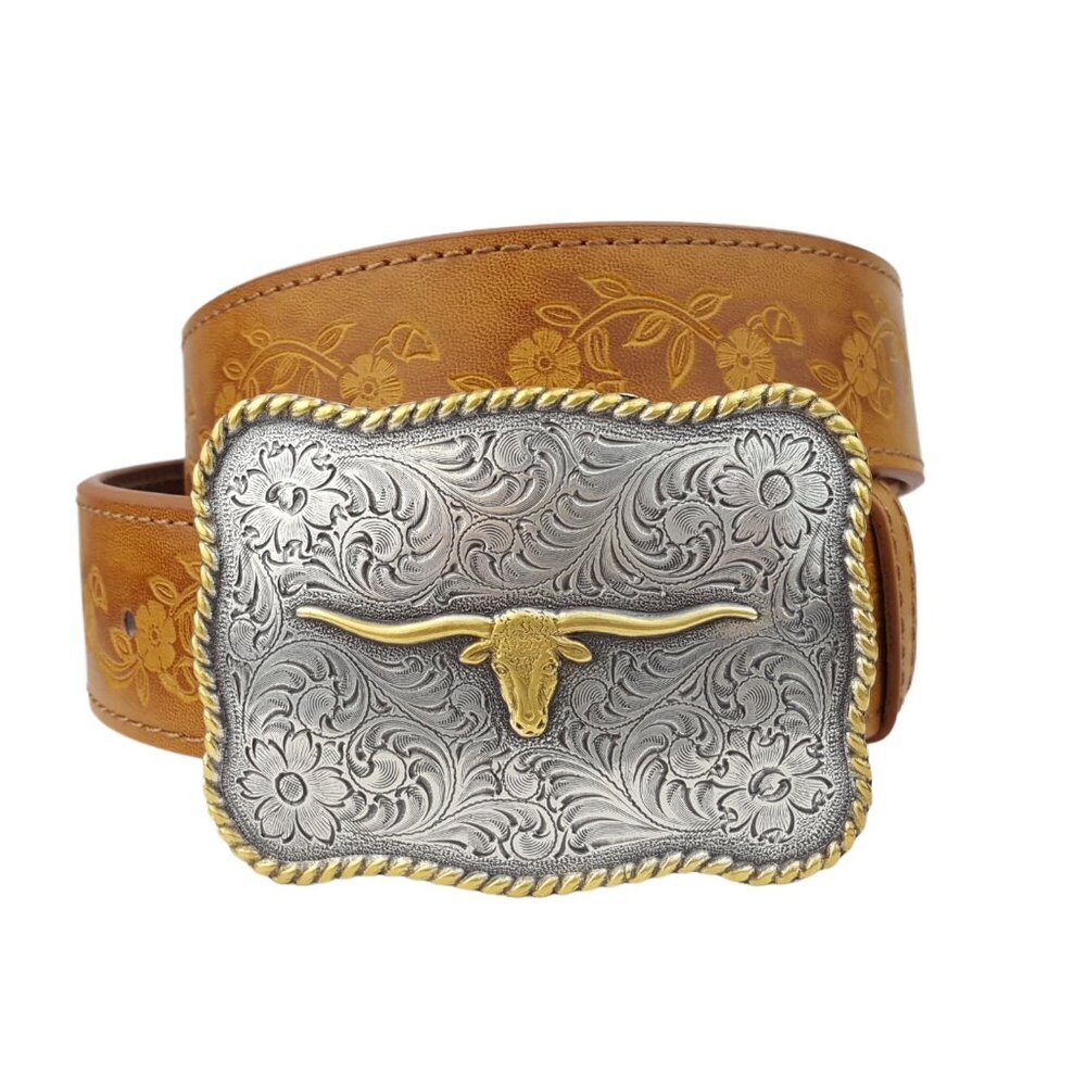 Horn Buckle with Hand Painted Embossed Floral belt